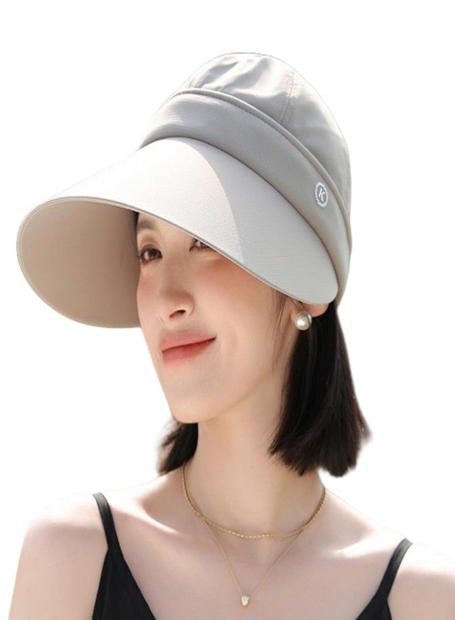 VesipaFly Women Sun Hats Detachable Wide Brim Sun Protection UPF 50+ Packable 2 in 1 Summer Beach Visor Cap (Khaki) - Image 1